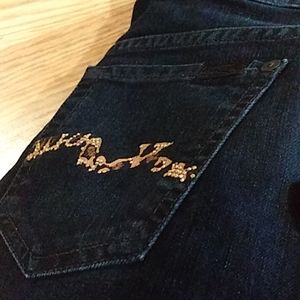 NWOT Leopard Rhinestone Dark Wash Bootcut Jeans 26